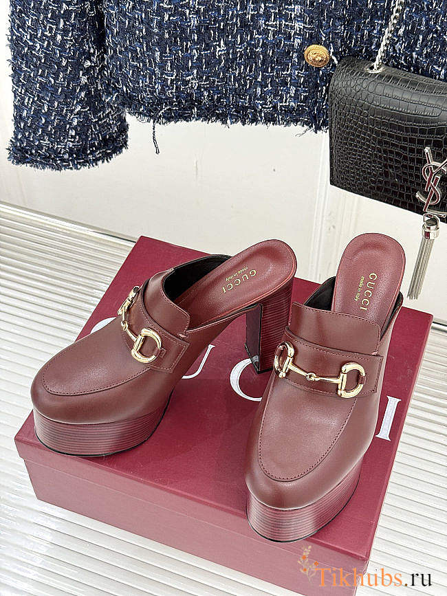 Gucci Horsebit platform mules in a burgundy color 13cm - 1