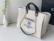Chanel 22S Small Deauville Tote Mixed Fibers Deauville Tote Beige Black and Gold Hardware 39cm - 5