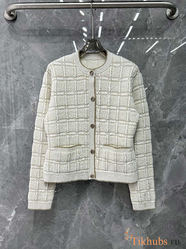 	 Gucci Wool and Lamé Check Jacquard Cardigan. - 1