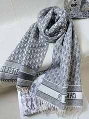 	 Dior Oblique scarf in ecru and gray cashmere - 1