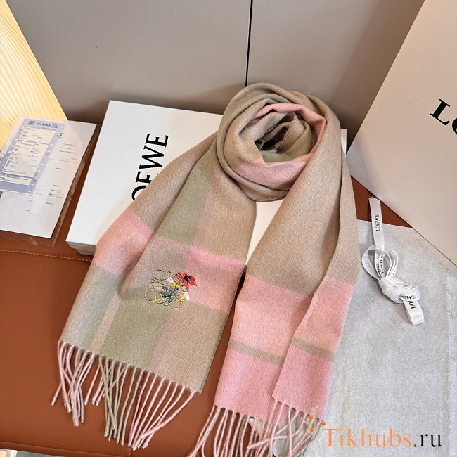 Loewe Leather-trimmed fringed wool and cashmere-blend scarf 30x180cm - 1