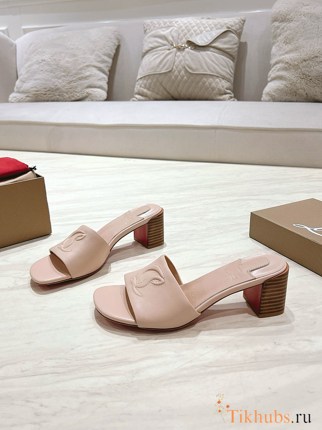 Christian Louboutin So CL 55 leather heeled mules in a beige color high 8.5cm - 1