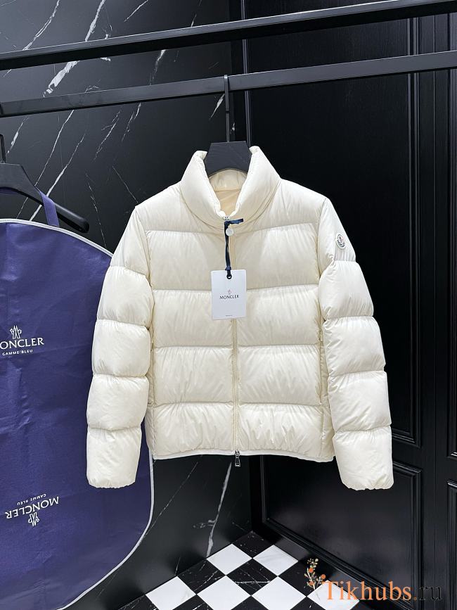 Moncler Abbadia padded down jacket in cream or off-white. - 1