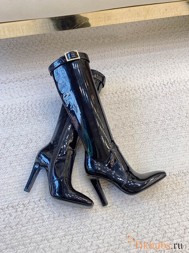 Saint Laurent black patent leather knee-high boots heigh 10.5 cm - 1