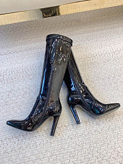 Saint Laurent black patent leather knee-high boots heigh 10.5 cm - 4