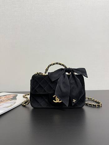 CHANEL Mini Flap Bag With Handle Silk & Gold Metal Black 13×20×6 cm