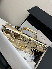 Large flap bag with handle Mirrored Calfskin & Gold Metallic Pale gold 12x29x5cm - 4