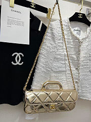Large flap bag with handle Mirrored Calfskin & Gold Metallic Pale gold 12x29x5cm - 3