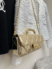Large flap bag with handle Mirrored Calfskin & Gold Metallic Pale gold 12x29x5cm - 2