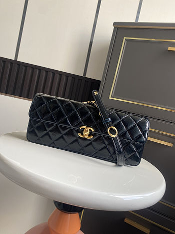 Chanel Large flap bag Glossy Lambskin & Gold Plated Metal  Black 30x18x5cm