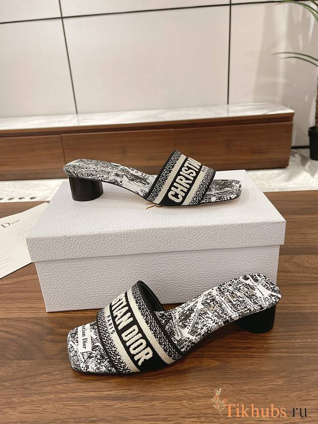 Christian Dior Dway heeled slide with an embroidered  - 1