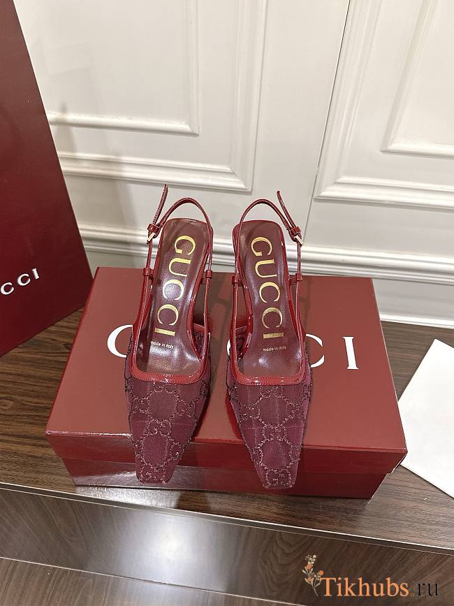  Gucci Women's GG crystal slingback pump red heel 7.5cm - 1