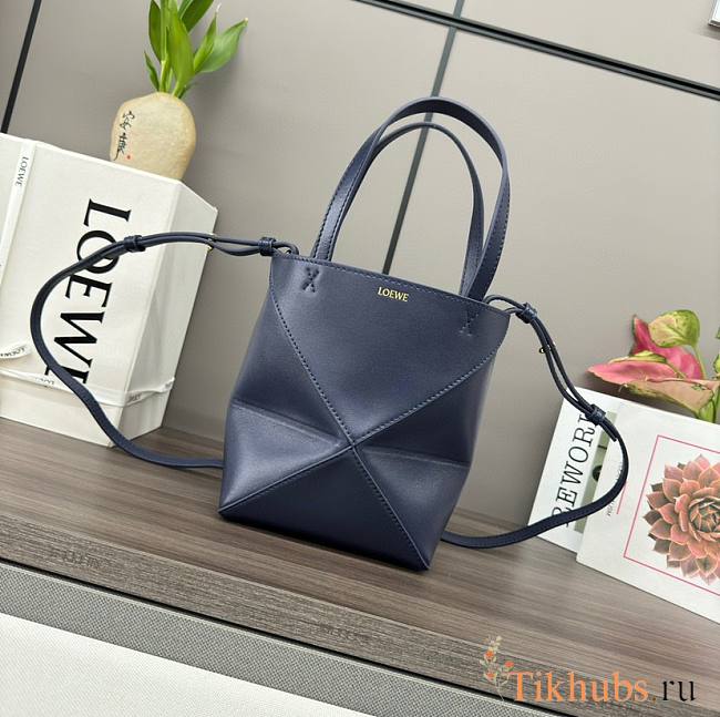 Loewe Mini Puzzle Fold Tote Bag in shiny calfskin in the color Abyss Blue 16.5*9.5*20CM - 1