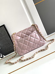 Chanel Mini Square Pearl Flap Bag Light Pink Iridescent Lambskin Brushed Gold Hardware size 18cm - 6