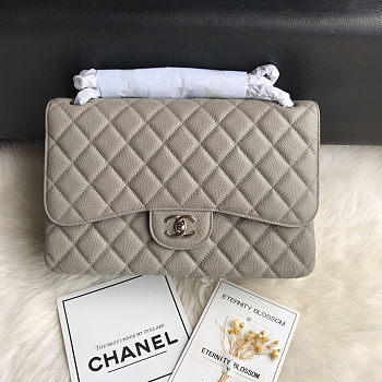 Chanel Classic Double Flap bag in a grey or taupe caviar leather 30cm