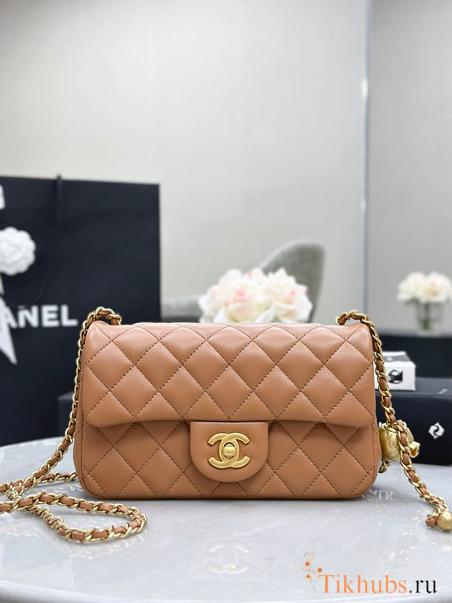 Chanel Quilted Pearl Crush Mini Rectangular Caramel Lambskin 20cm - 1