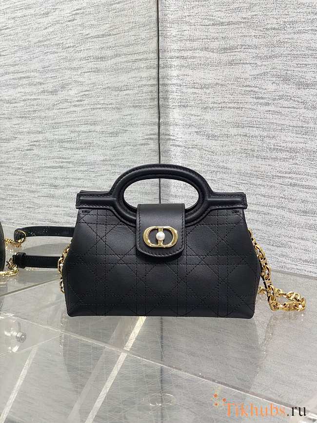 Dior Jolie Top Handle Mini Bag Black Cannage Lambskin 18.5x8.5x13cm - 1