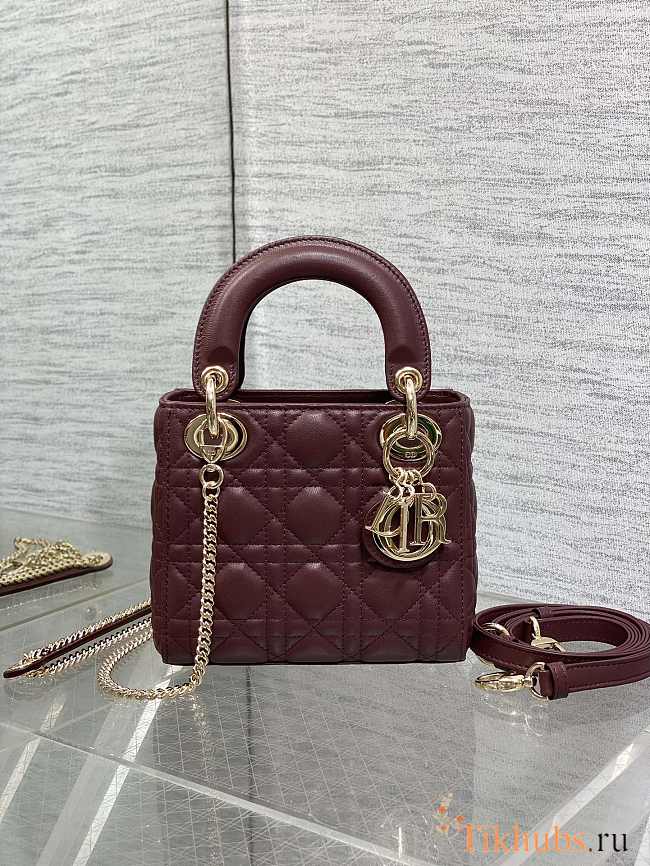 Lady Dior Mini bag in burgundy lambskin 17x7x15cm - 1