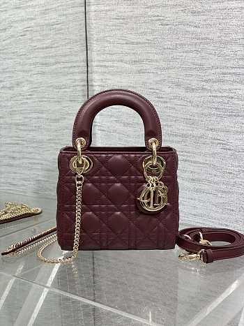 Lady Dior Mini bag in burgundy lambskin 17x7x15cm