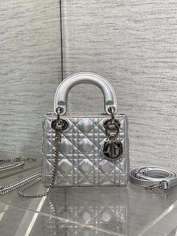 Lady Dior Mini Bag in silver iridescent cannage lambskin 17x7x15cm