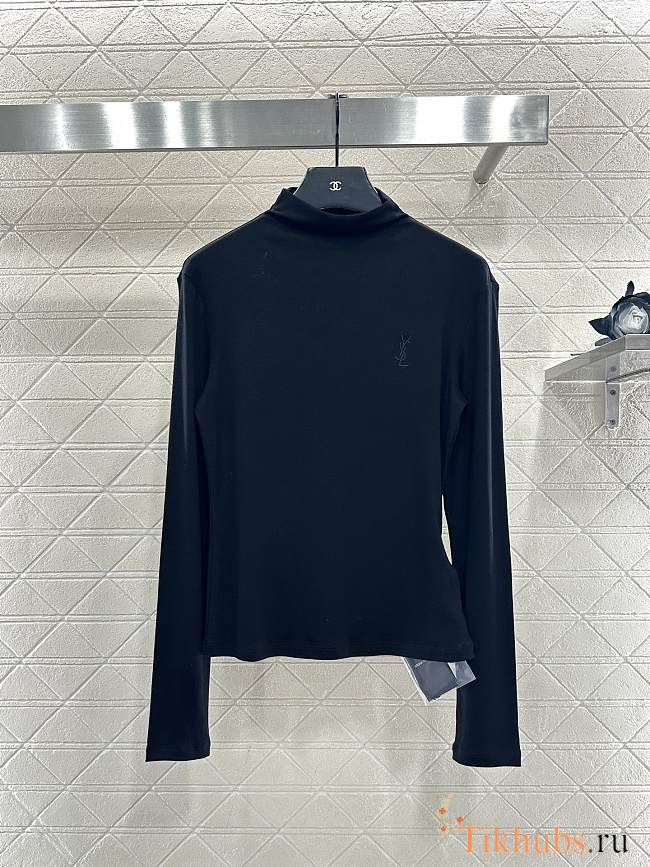 YSL Slim-fit lettered turtleneck base layer top black - 1