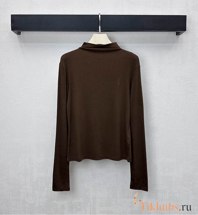 YSL Slim-fit lettered turtleneck base layer top brown - 1