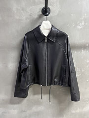 Loewe black leather bomber jacket with a drawstring hem - 1