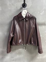 Loewe brown leather bomber jacket with a drawstring hem - 1