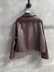 Loewe brown leather bomber jacket with a drawstring hem - 3