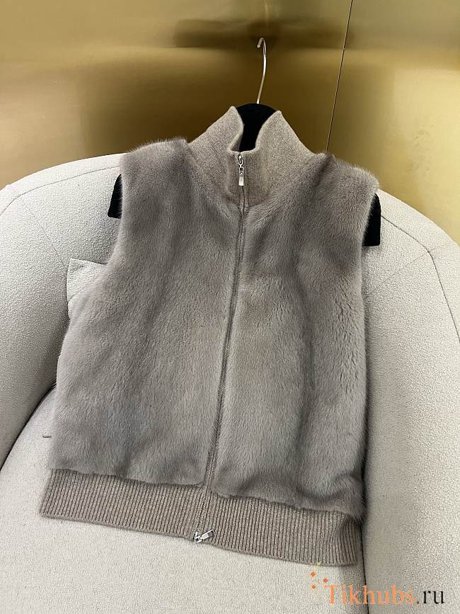 LP style mink fur zip-up vest gray - 1