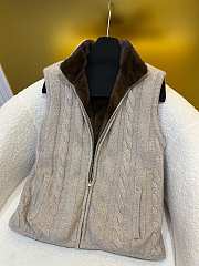 LP style mink fur zip-up vest brown - 6