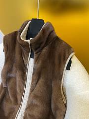 LP style mink fur zip-up vest brown - 3