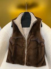 LP style mink fur zip-up vest brown - 4