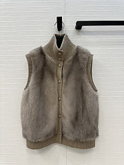 LP style brown fur vest with a ribbed knit turtleneck - 1
