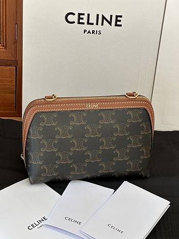 Celine Clutch on Chain IN Triomphe canvas and Lambskin 6x4 in (16x11 cm)