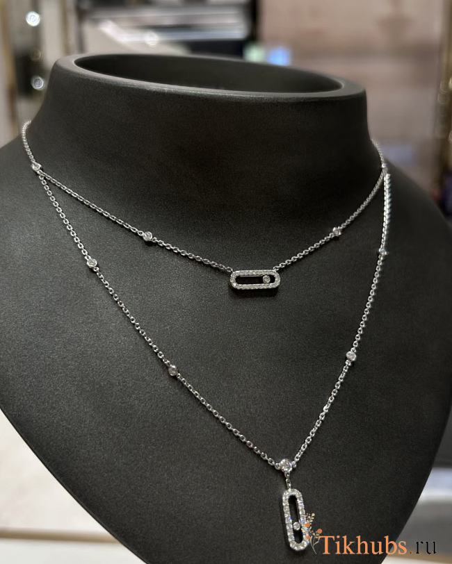 Messika Move Uno 2-row pavé diamond necklace in 18k white gold. - 1