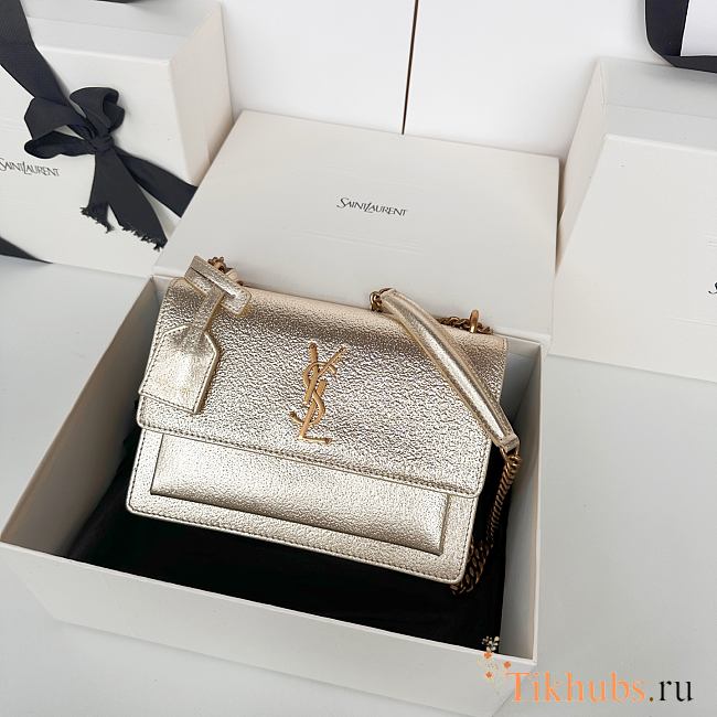Saint Laurent Sunset bag in a metallic gold with gold hardware 22x8x16cm - 1
