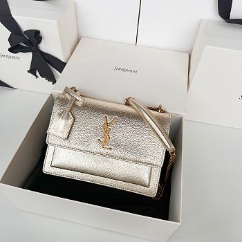 Saint Laurent Sunset bag in a metallic gold with gold hardware 22x8x16cm