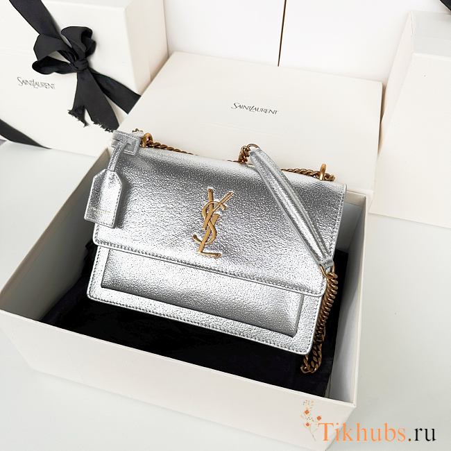Saint Laurent Sunset bag in a metallic silver with gold hardware 22x8x16cm - 1