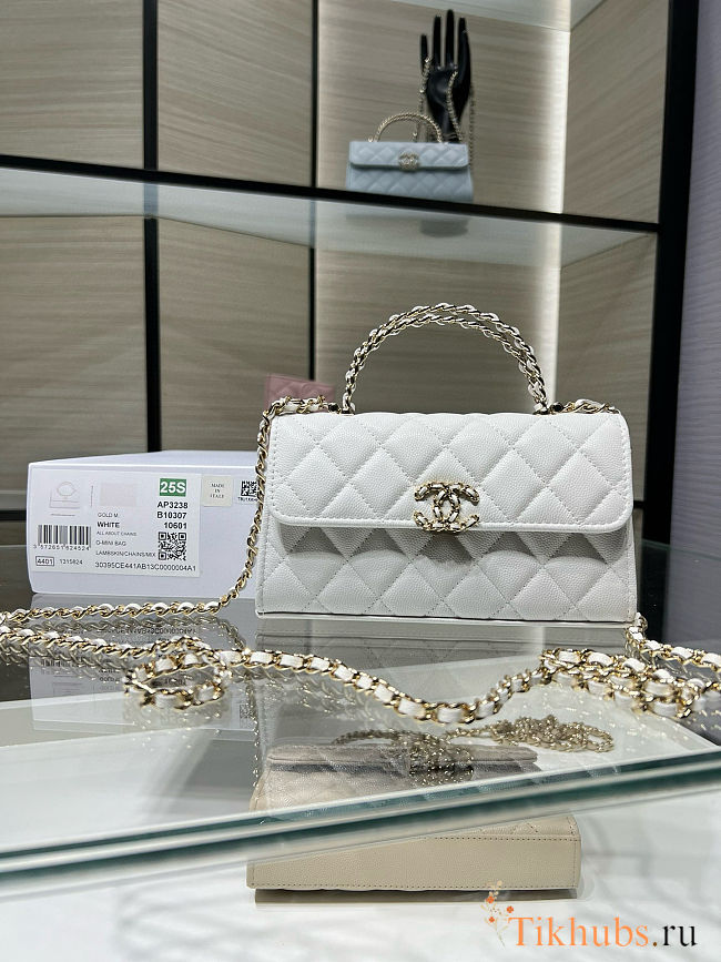 Chanel 25S Top Handle Kelly Clutch in white lambskin and gold-tone hardware 18x10x4.5cm - 1