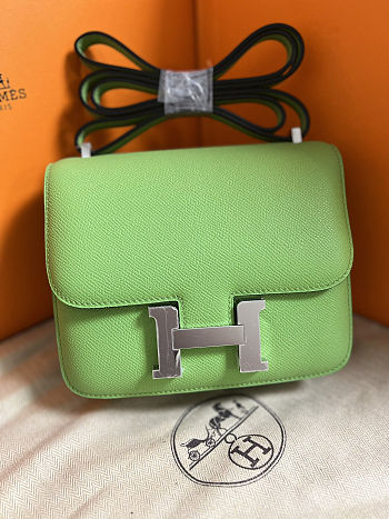 Hermès Constance 18 bag in Vert Criquet Epsom leather with silver hardware.