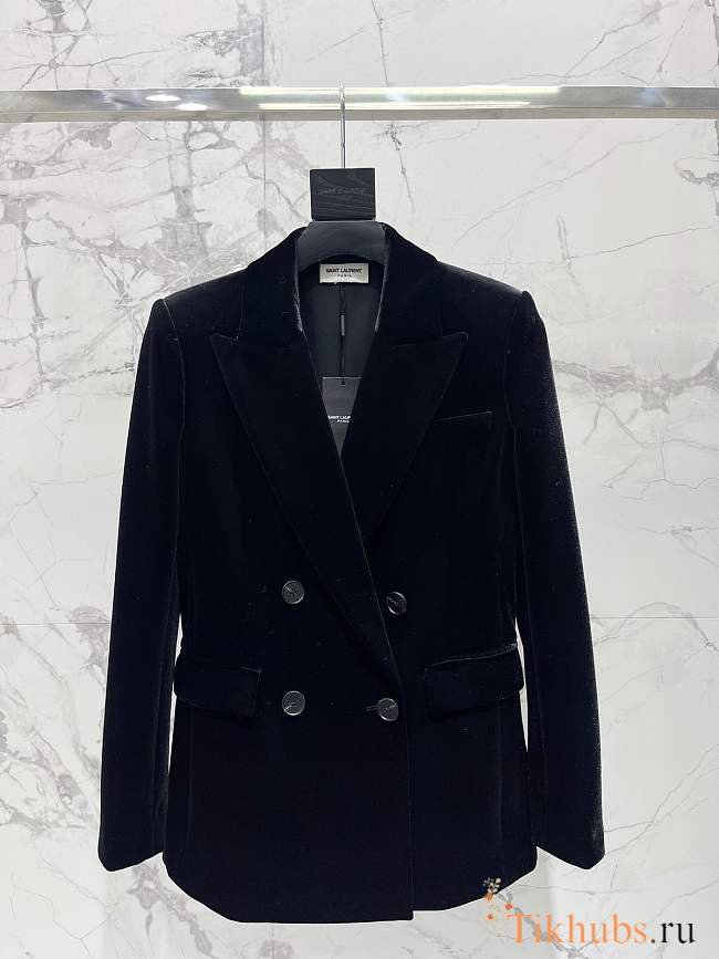 SAINT LAURENT Double-breasted velour blazer - 1