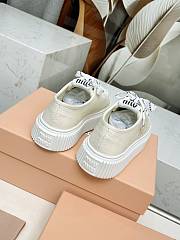 Miu miu Ivory Denim Sneakers With Logo in beige - 5