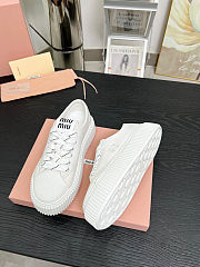 Miu miu Ivory Denim Sneakers With Logo in white - 5