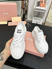 Miu miu Ivory Denim Sneakers With Logo in white - 4