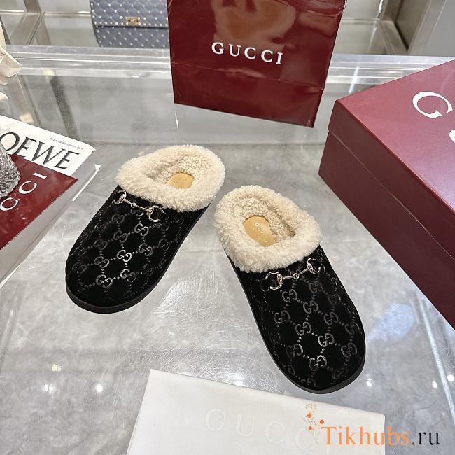 New Sol GG Horsebit suede slippers in black - 1