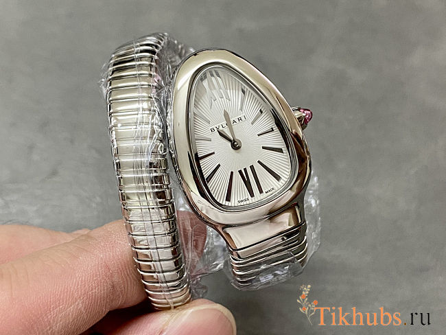Serpenti Tubogas single spiral watch in stainless steel case and bracelet with silver 101828 - 1