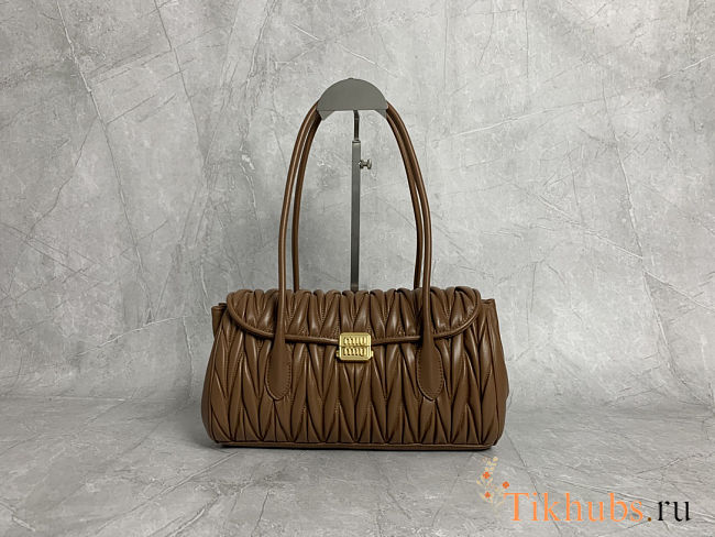  Miu Miu Matelassé Nappa Leather Shoulder Bag in Cognac brown 28X15X11cm - 1
