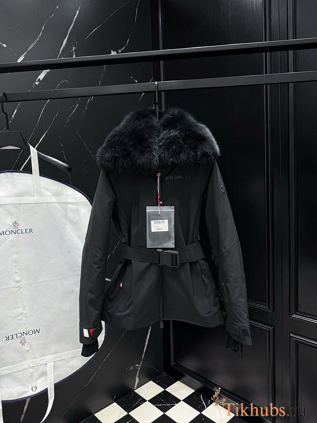Moncler Grenoble Laplance shearling-trimmed belted GORE-TEX down jacket in black - 1