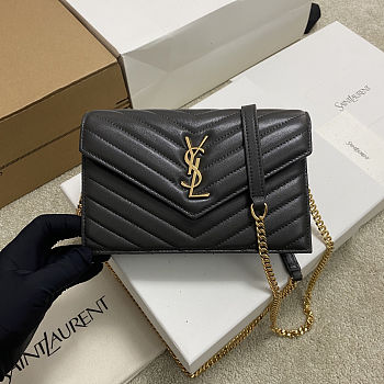 Saint Laurent Cassandre Envelope Chain Wallet in black lambskin leather 19x11.5x4cm